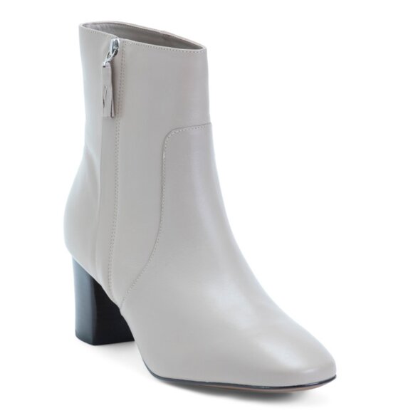 JOHNSTON AND MURPHY Beige Made In Brazil Leather Eleanor Side Zip Booties - Picture 1 of 2